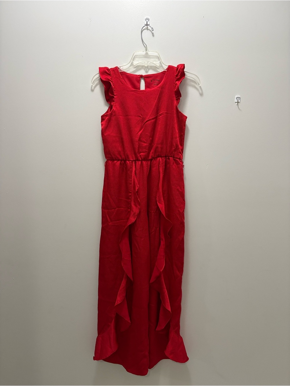 Girls Red Ruffle Maxi Jumpsuit